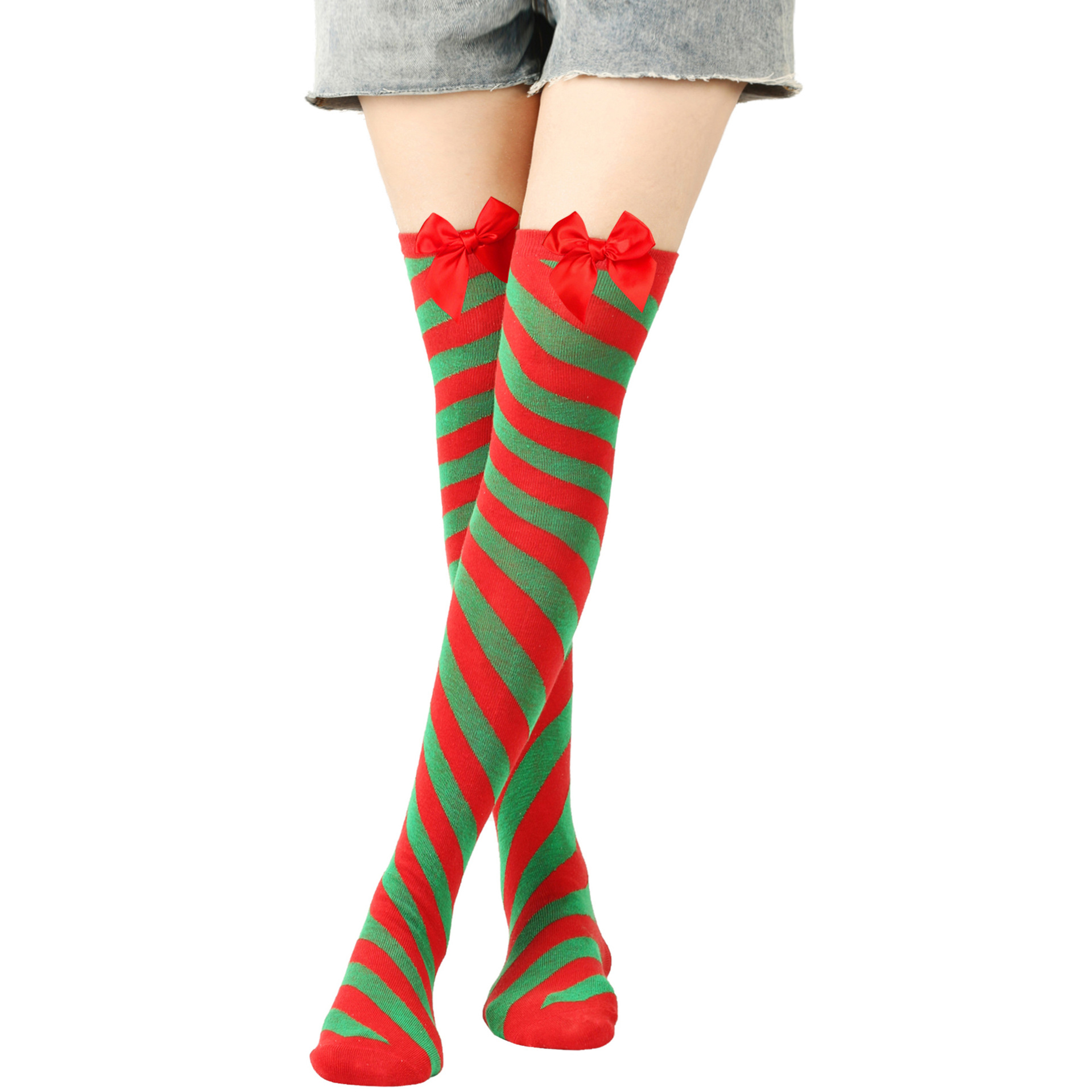 Candy Cane Holiday Christmas Thigh High Stockings